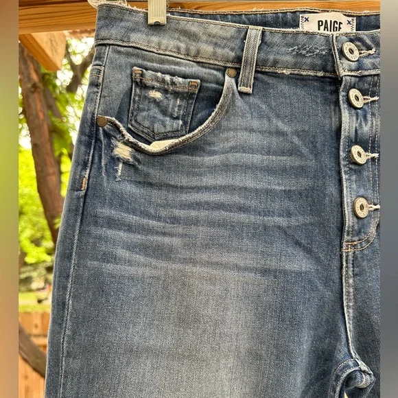 Paige Anthropologie High Rise Sarah Straight Distressed Cropped Jeans Button Fly - Picture 16 of 16